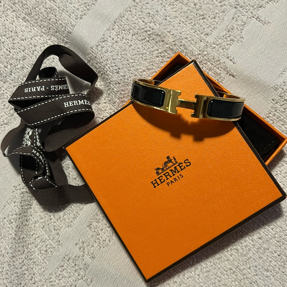 Hermès Clic Clac Black and Gold Bracelet GM